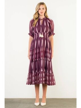 THML Diamond Print Puff Sleeve Midi Dress Size Large